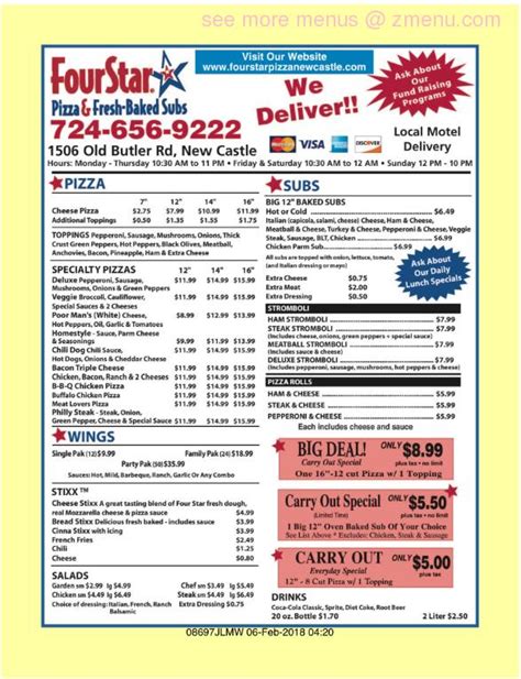 see review. . Four star pizza menu new castle pa